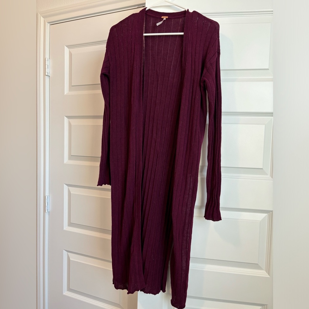 Free People Rich Plum Long Sleeve Cardigan